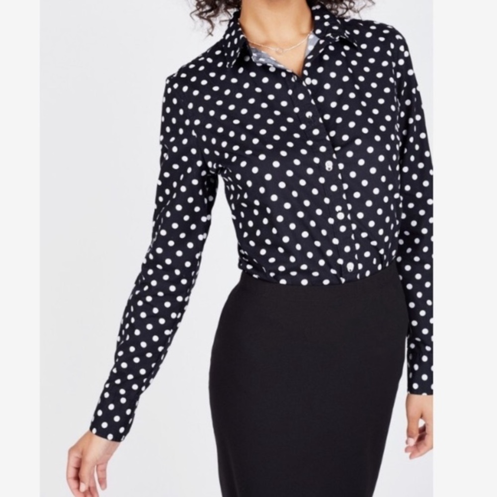 Hayes Polka Dot Button Down Long Sleeve Black and White Size Medium